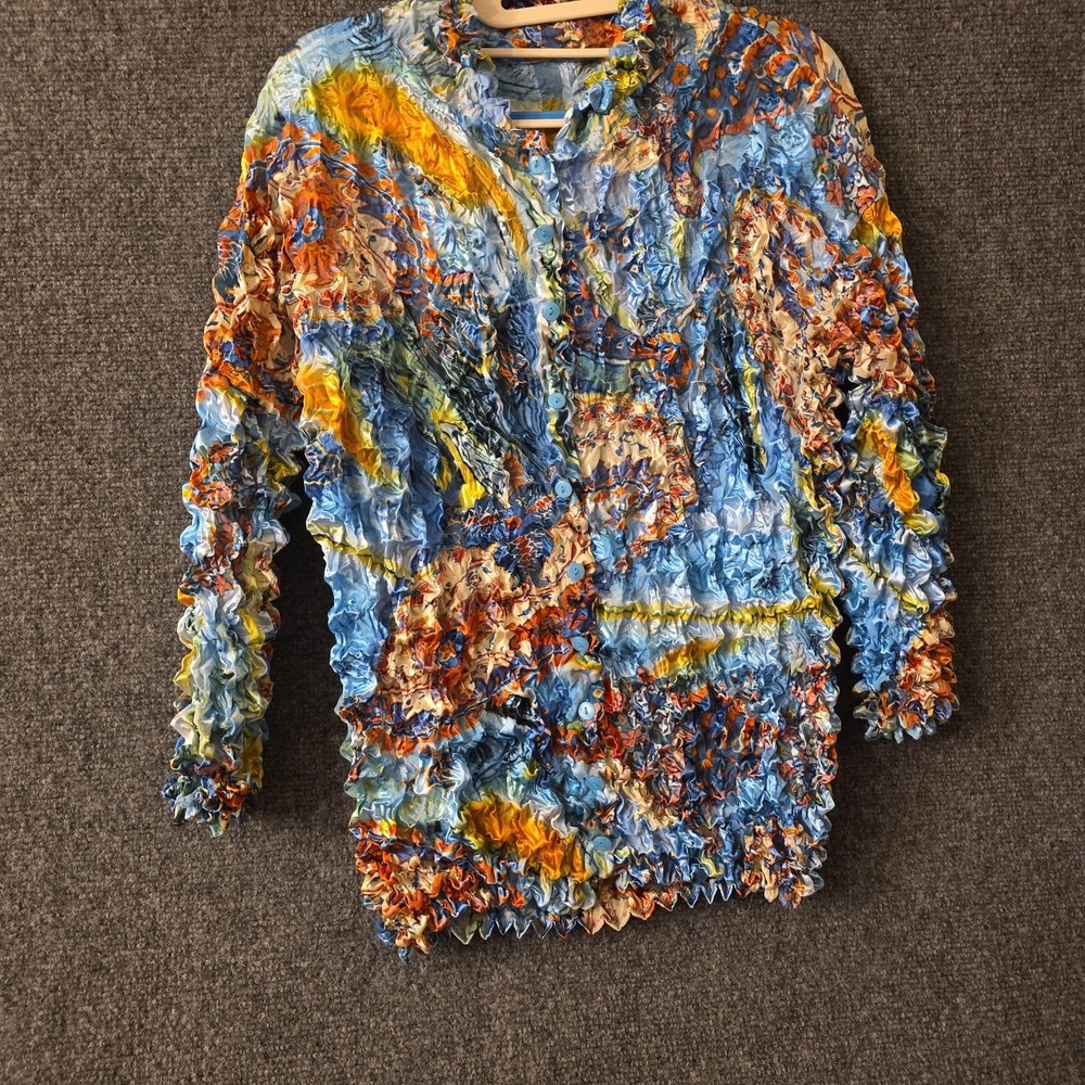 She's All That Shirt Womens One Size Blue Crinkle Floral Stretch top Y2k